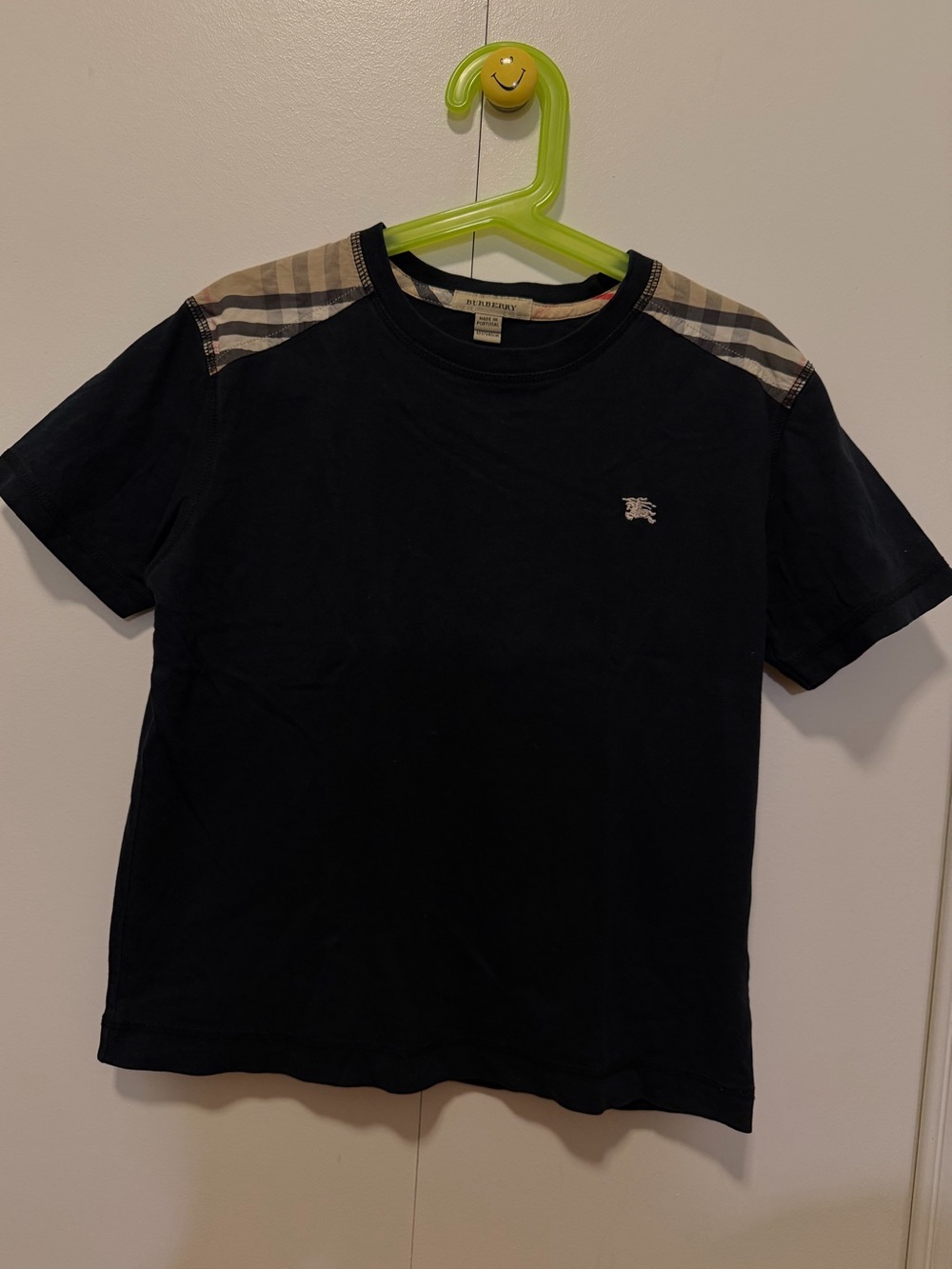 Burberry Kids Black Tee with Iconic Check Shoulder Detail